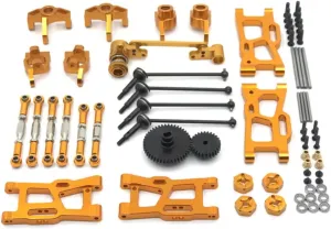for WLtoys 124016 124017-18 144001 144010 Metal Upgrade Kit Drive Shaft Pull Rod for Swing Arm Steering Cup Gear RC Car Parts Replacement RC Car DIY Parts(Yellow)