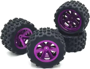 for Wltoys 144001 124019 A959 for SCY 16101 for MJX 14209 16207 for JJRC Q130A 4Pcs 84mm Metal Wheel Rim Tire Tyre RC Car Upgrade Parts RC Car DIY Parts(Purple)