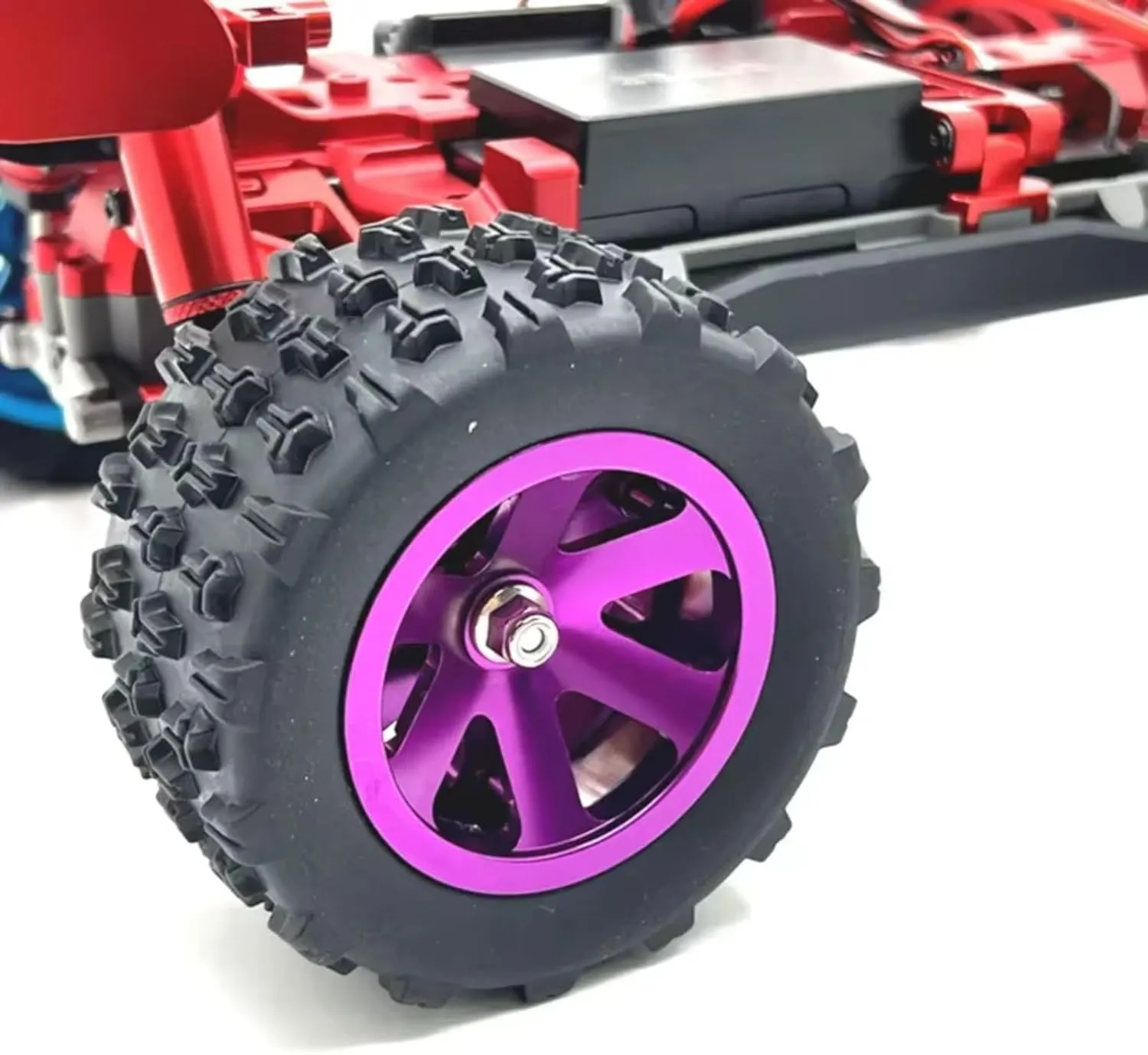 for Wltoys 144001 124019 A959 for SCY 16101 for MJX 14209 16207 for JJRC Q130A 4Pcs 84mm Metal Wheel Rim Tire Tyre RC Car Upgrade Parts RC Car DIY Parts(Purple)
