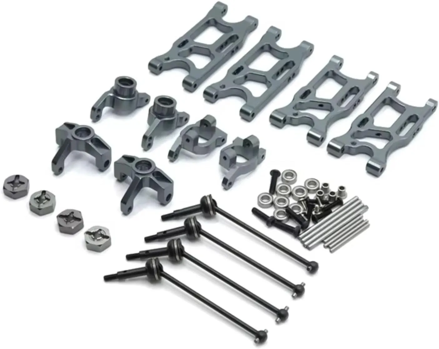 for Wltoys 144010 144001 124017-16-18-19 1/14 Suspension Arms Rear Hubs Steering Block RC Car Parts Upgrade Replacement RC Car DIY Parts(Gray)