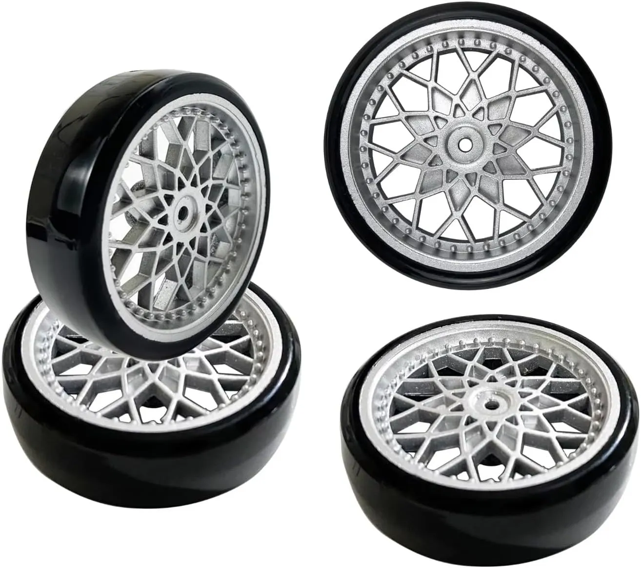 for WPL D12 D42 DIY Plastic Drift Tires Bald Tyres Wheel Hub Kits RC Truck Modification Parts Children for Toys RC Car DIY Parts(Black)
