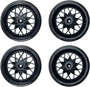 for WPL D12 D42 DIY Plastic Drift Tires Bald Tyres Wheel Hub Kits RC Truck Modification Parts Children for Toys RC Car DIY Parts(Black)