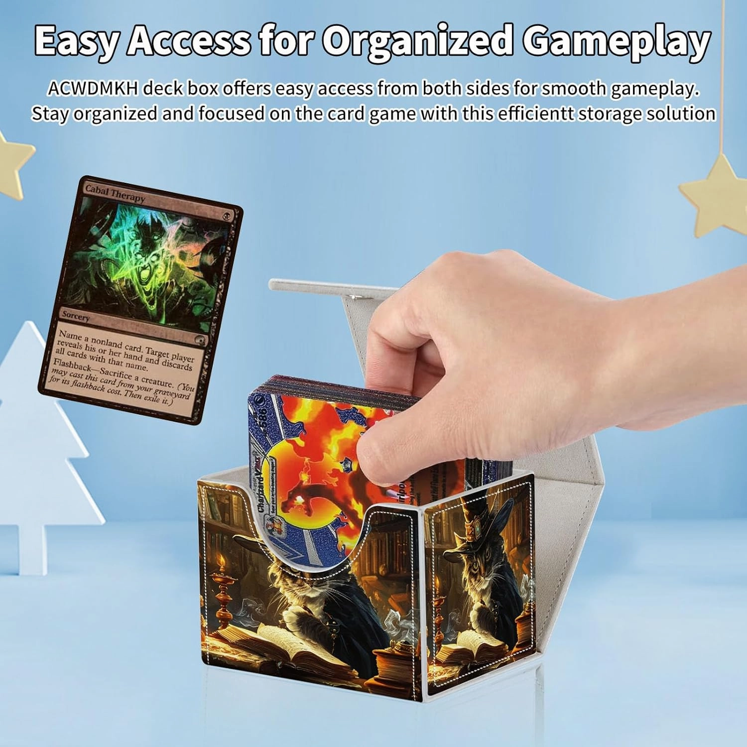 for MTG Commander Deck Box,Card Deck Box for Trading Yugioh MTG,Fits 100 Double Sleeved Cards,PU Leather Strong Magnet Case for Magic Commander TCG CCG,Captain Cat