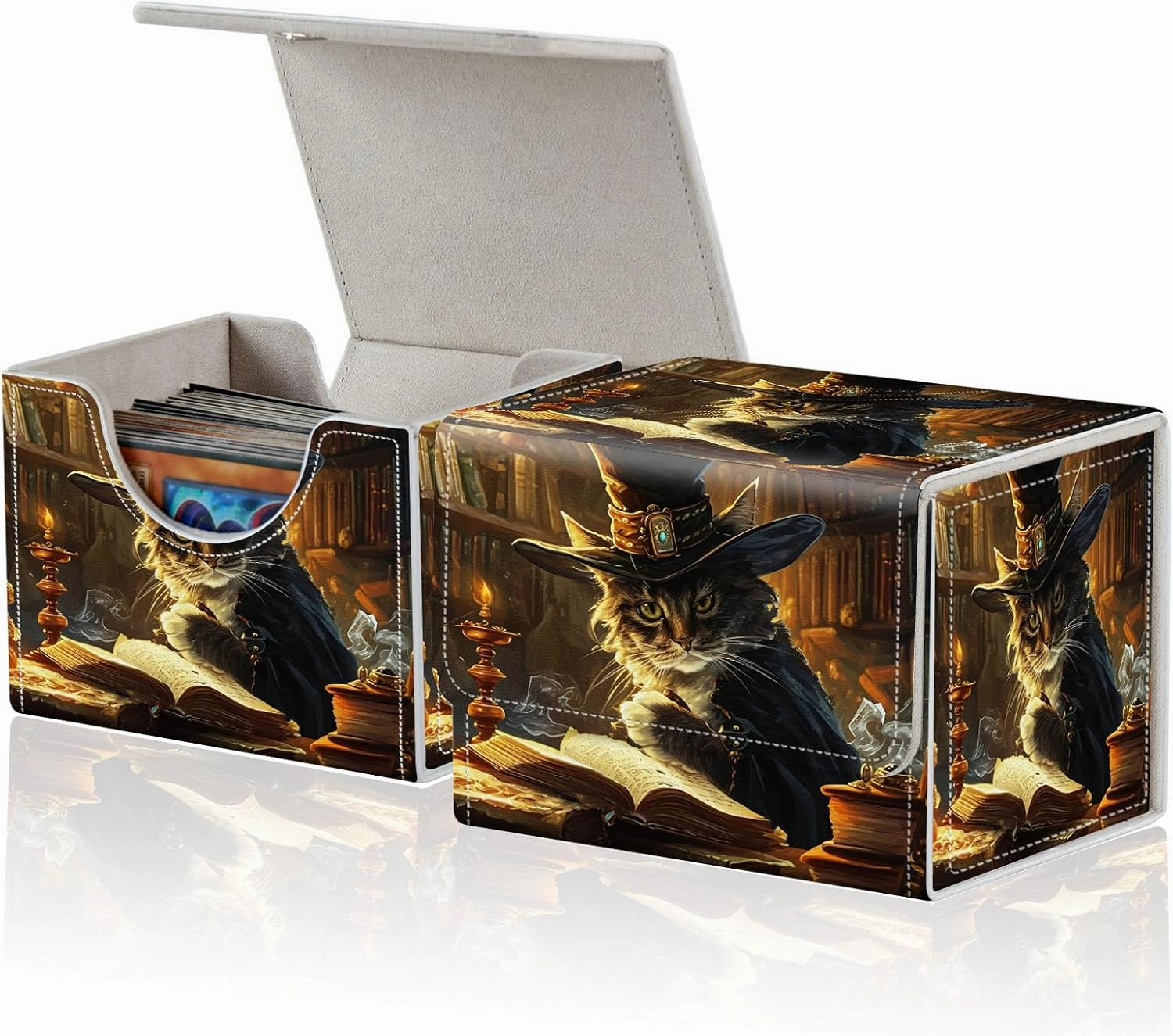 for MTG Commander Deck Box,Card Deck Box for Trading Yugioh MTG,Fits 100 Double Sleeved Cards,PU Leather Strong Magnet Case for Magic Commander TCG CCG,Captain Cat