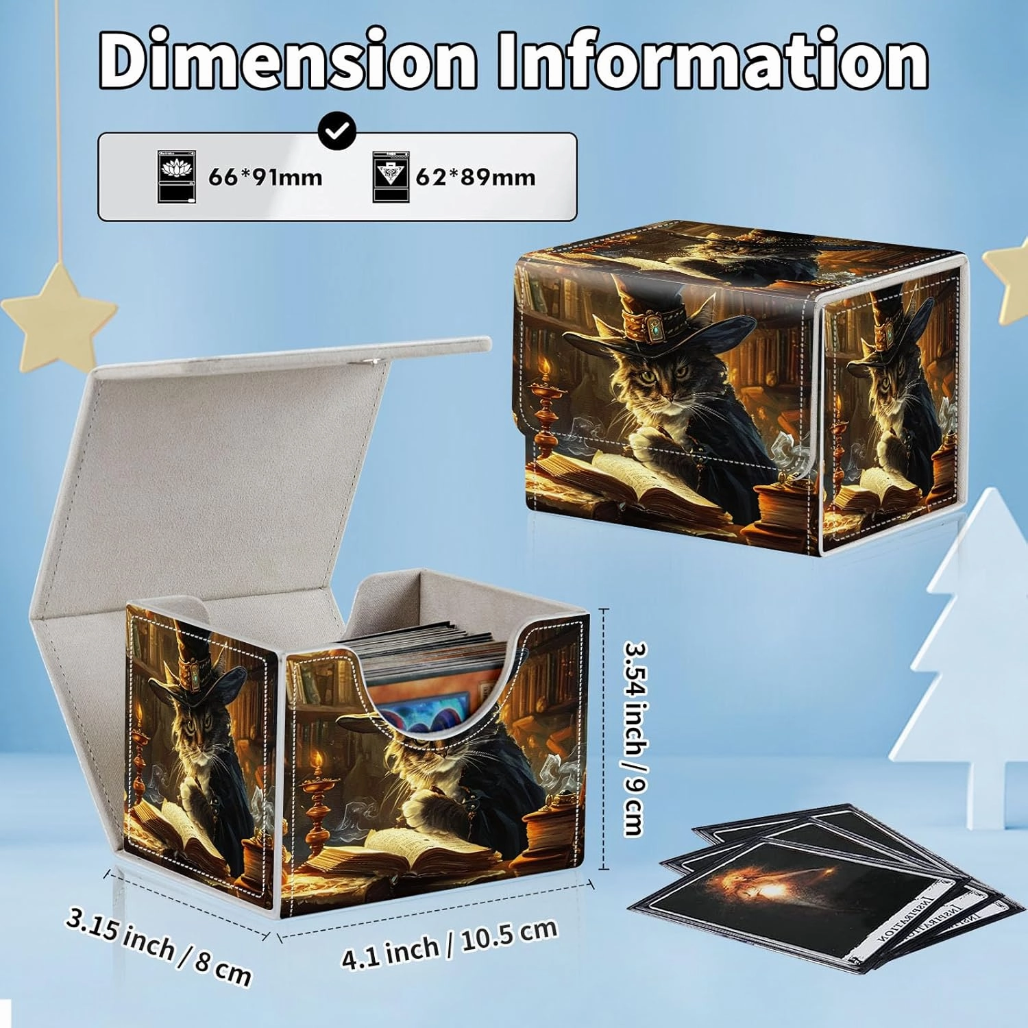 for MTG Commander Deck Box,Card Deck Box for Trading Yugioh MTG,Fits 100 Double Sleeved Cards,PU Leather Strong Magnet Case for Magic Commander TCG CCG,Captain Cat