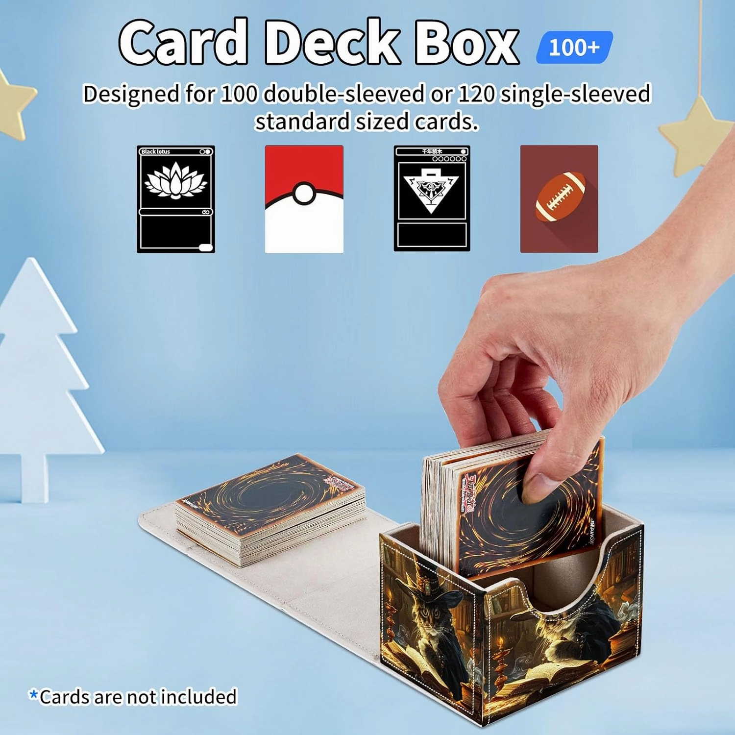 for MTG Commander Deck Box,Card Deck Box for Trading Yugioh MTG,Fits 100 Double Sleeved Cards,PU Leather Strong Magnet Case for Magic Commander TCG CCG,Captain Cat