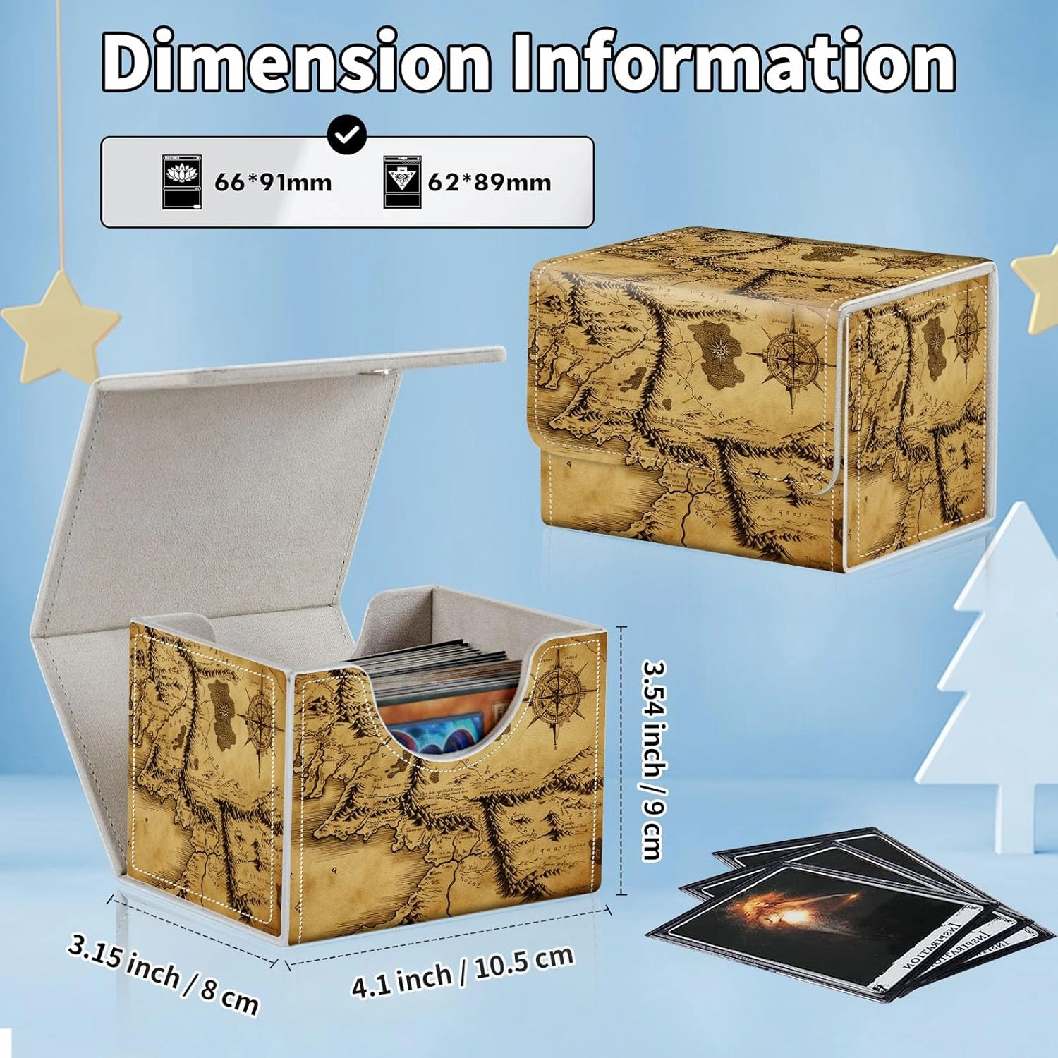 for MTG Commander Deck Box,Card Deck Box for Trading Yugioh MTG,Fits 100 Double Sleeved Cards,PU Leather Strong Magnet Case for Magic Commander TCG CCG,Retro Map