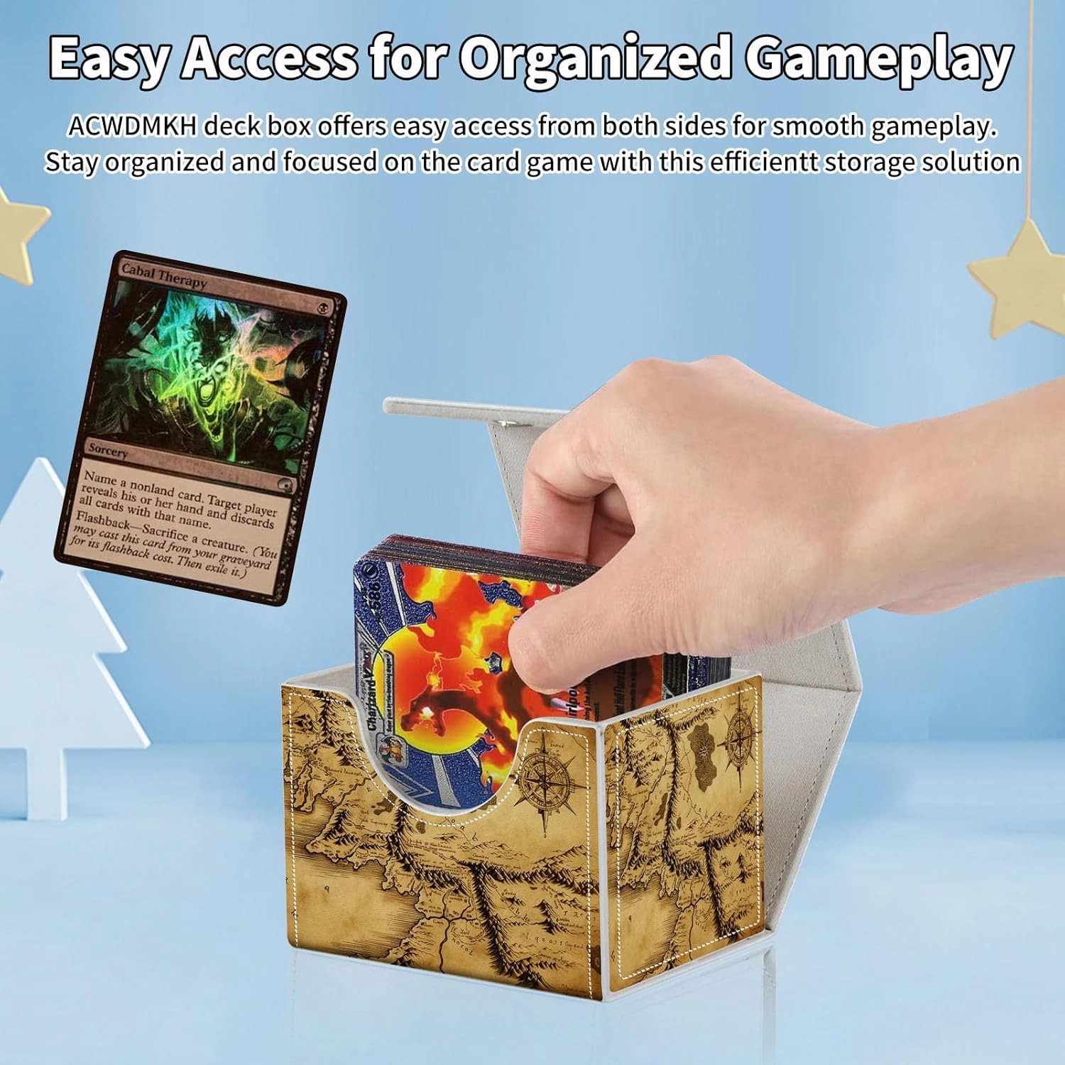 for MTG Commander Deck Box,Card Deck Box for Trading Yugioh MTG,Fits 100 Double Sleeved Cards,PU Leather Strong Magnet Case for Magic Commander TCG CCG,Retro Map