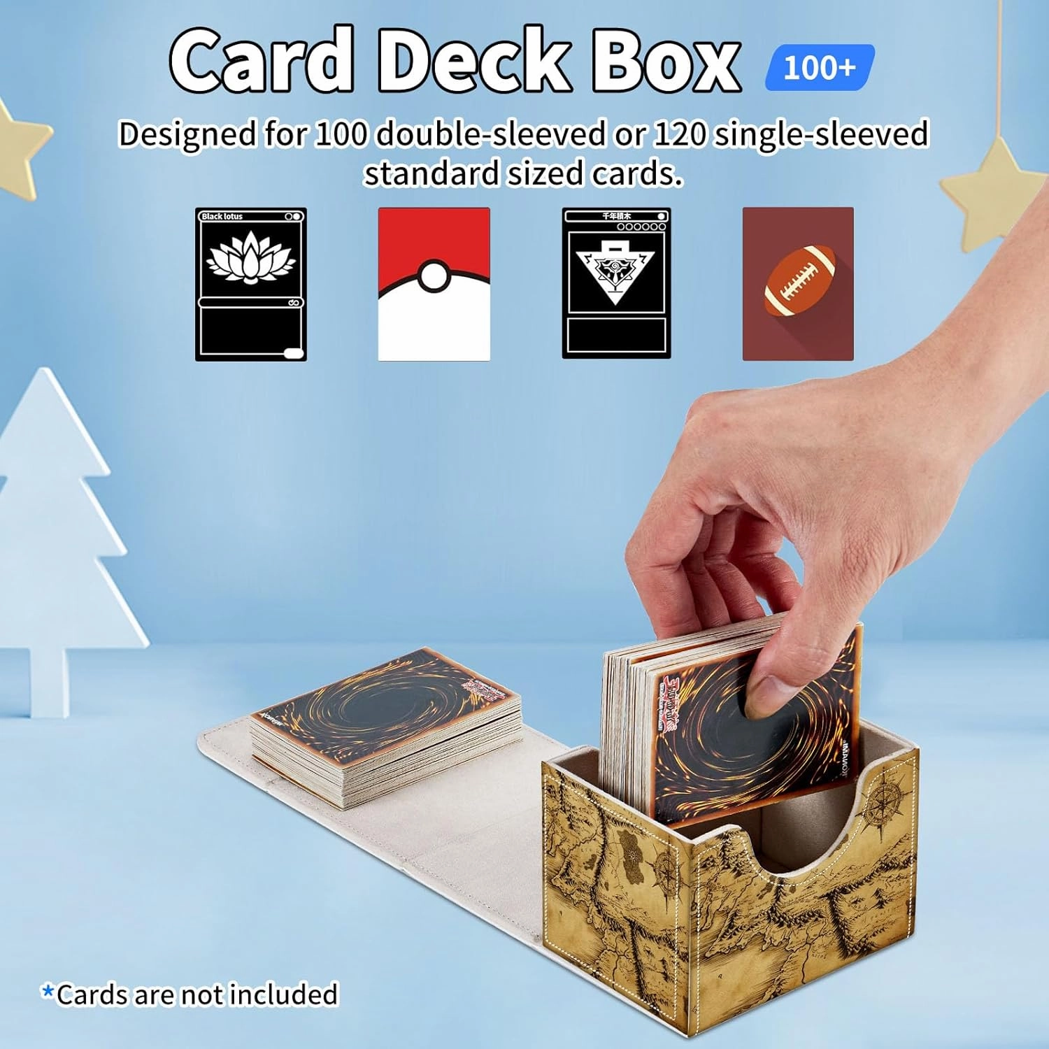 for MTG Commander Deck Box,Card Deck Box for Trading Yugioh MTG,Fits 100 Double Sleeved Cards,PU Leather Strong Magnet Case for Magic Commander TCG CCG,Retro Map