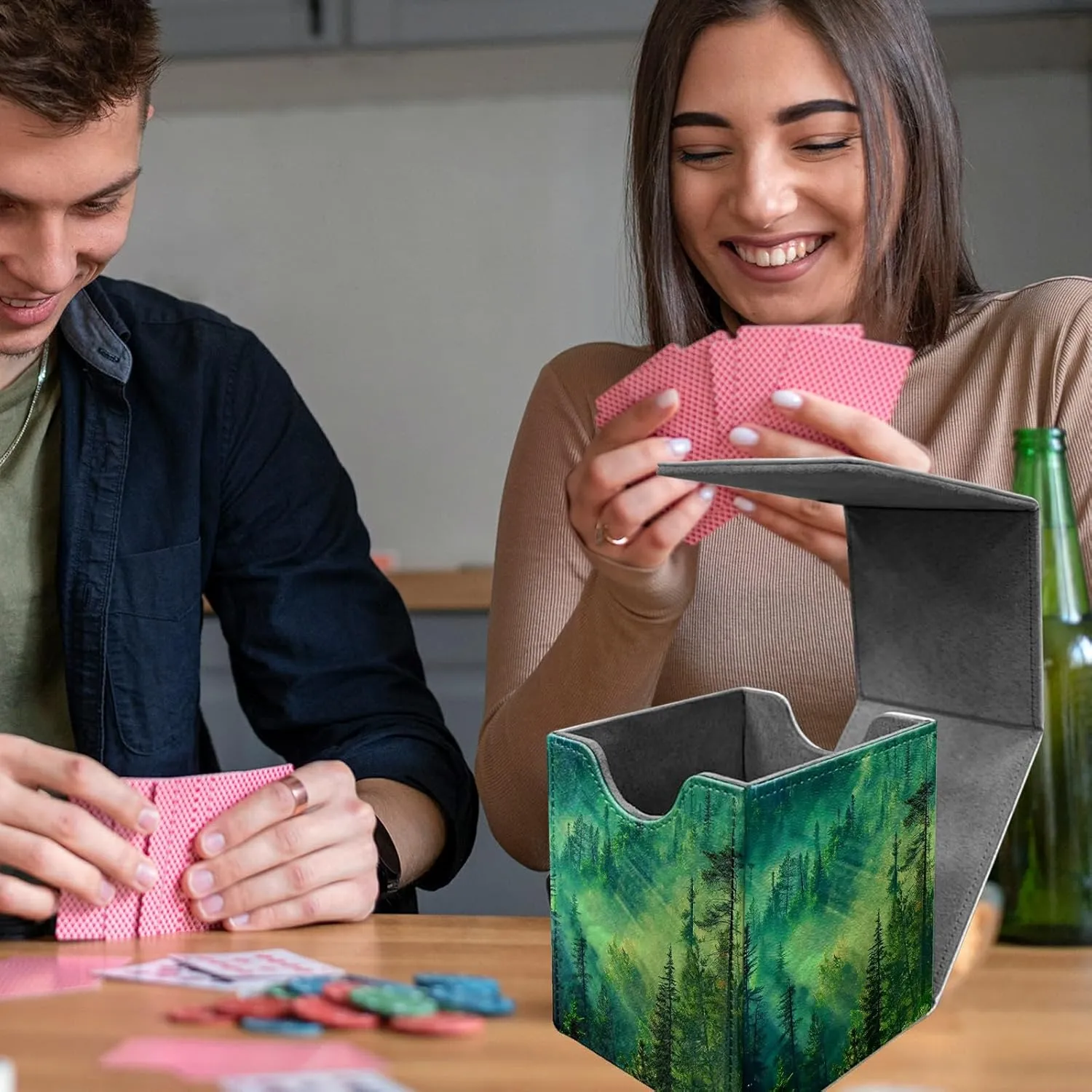 Forest Deck Box, MTG Commander Case for Trading Cards, 100  Sleeved With PU Leather Magnetic Storage Box for TCG CCG Magic