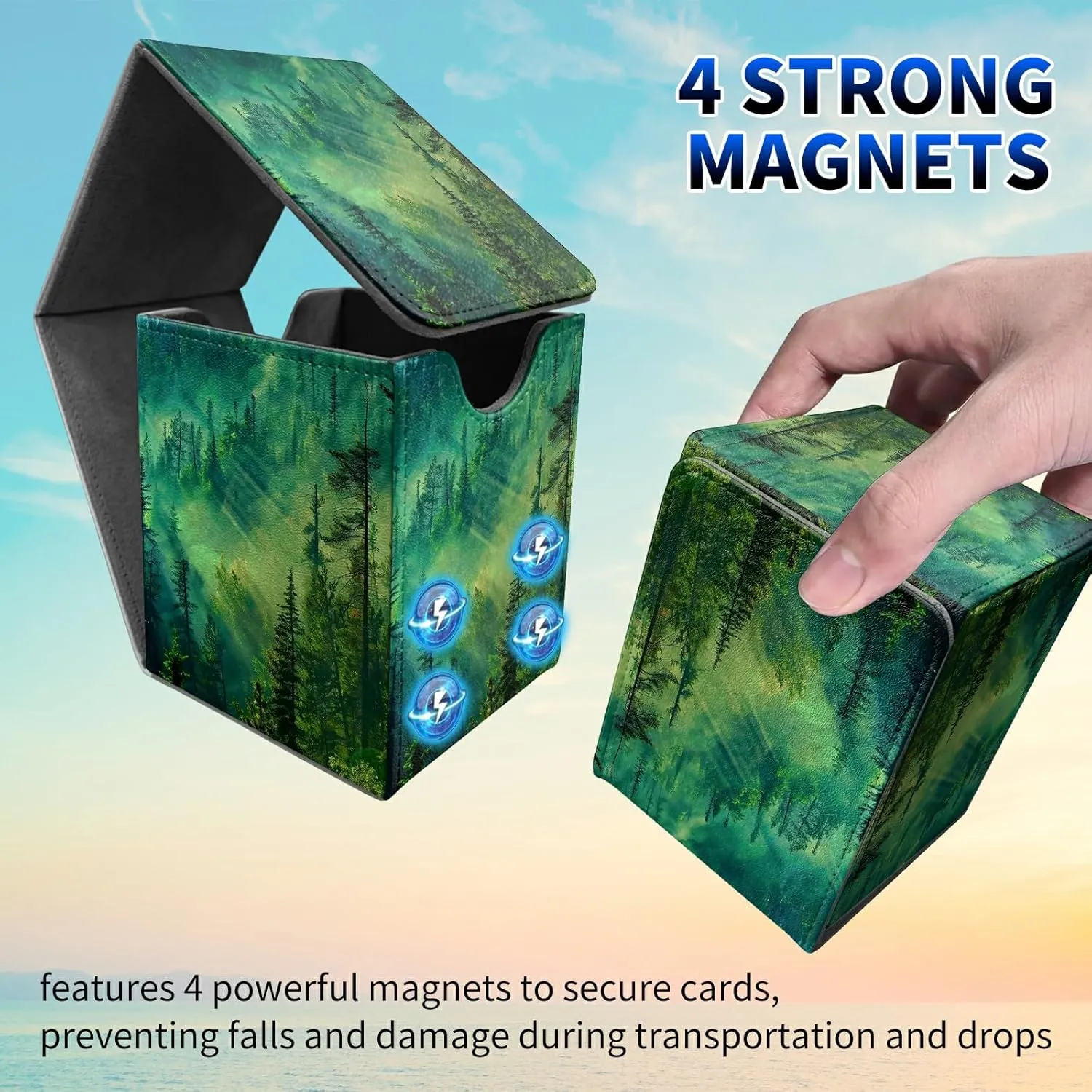 Forest Deck Box, MTG Commander Case for Trading Cards, 100  Sleeved With PU Leather Magnetic Storage Box for TCG CCG Magic