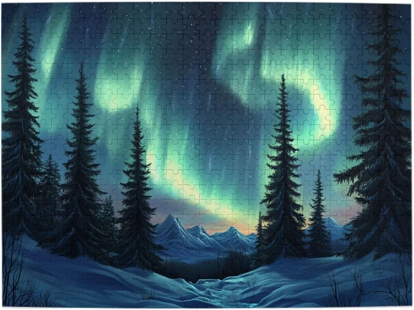 Forests Aurora 500 Pieces of Adult Wooden Puzzle,Captivating Polar Scenery Illustration,Enjoy The Puzzle Solving Process,Exercise Hands-On Ability and Thinking Patience