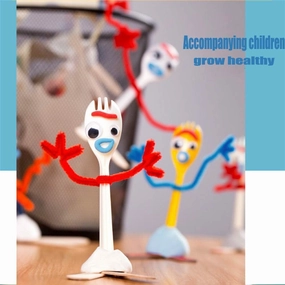 Fork Creativity Set, Plastic Sporks Red Pipe Cleaners Clever Eyes Popsicle Stick