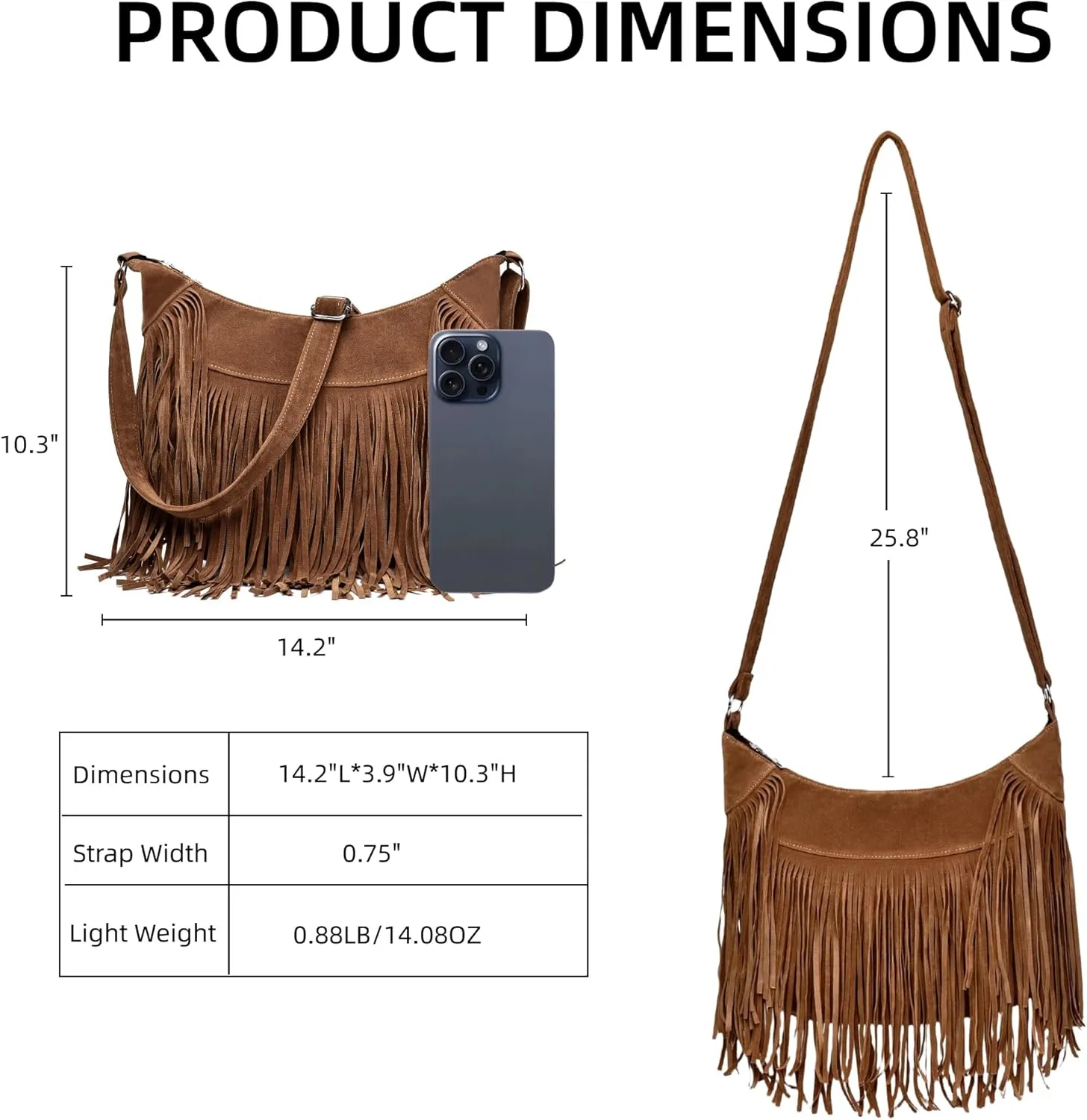 Fringe Hobo Bags for Women Vintage Suede Crossbody Bag Hippie Western Cowgirl Purses Tassel Shoulder Bag