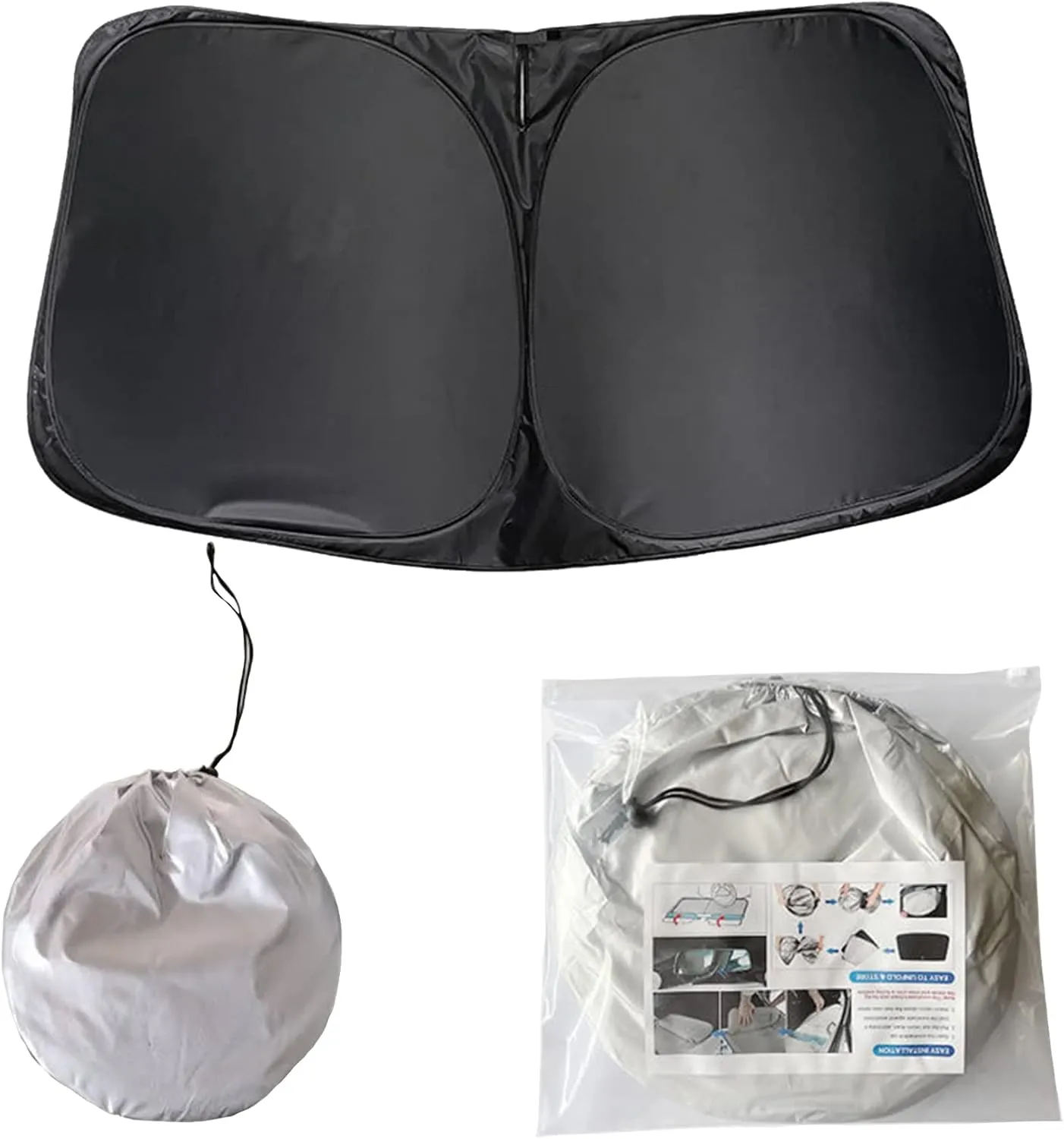 Front Windshield Sun Shade Designed for Tesla, Double Layer Light Blocking Fabric, Foldable Sun Shade with a Storage Bag