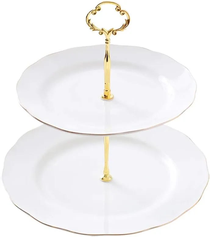 Fruit Tray Simple Ceramic Double Dessert Plate Fruit Plate Living Room Decoration Pastry Plate Snack Plate Afternoon Tea Dessert Tray Fruit Bowl Party Tray Easy Assembly,（a）