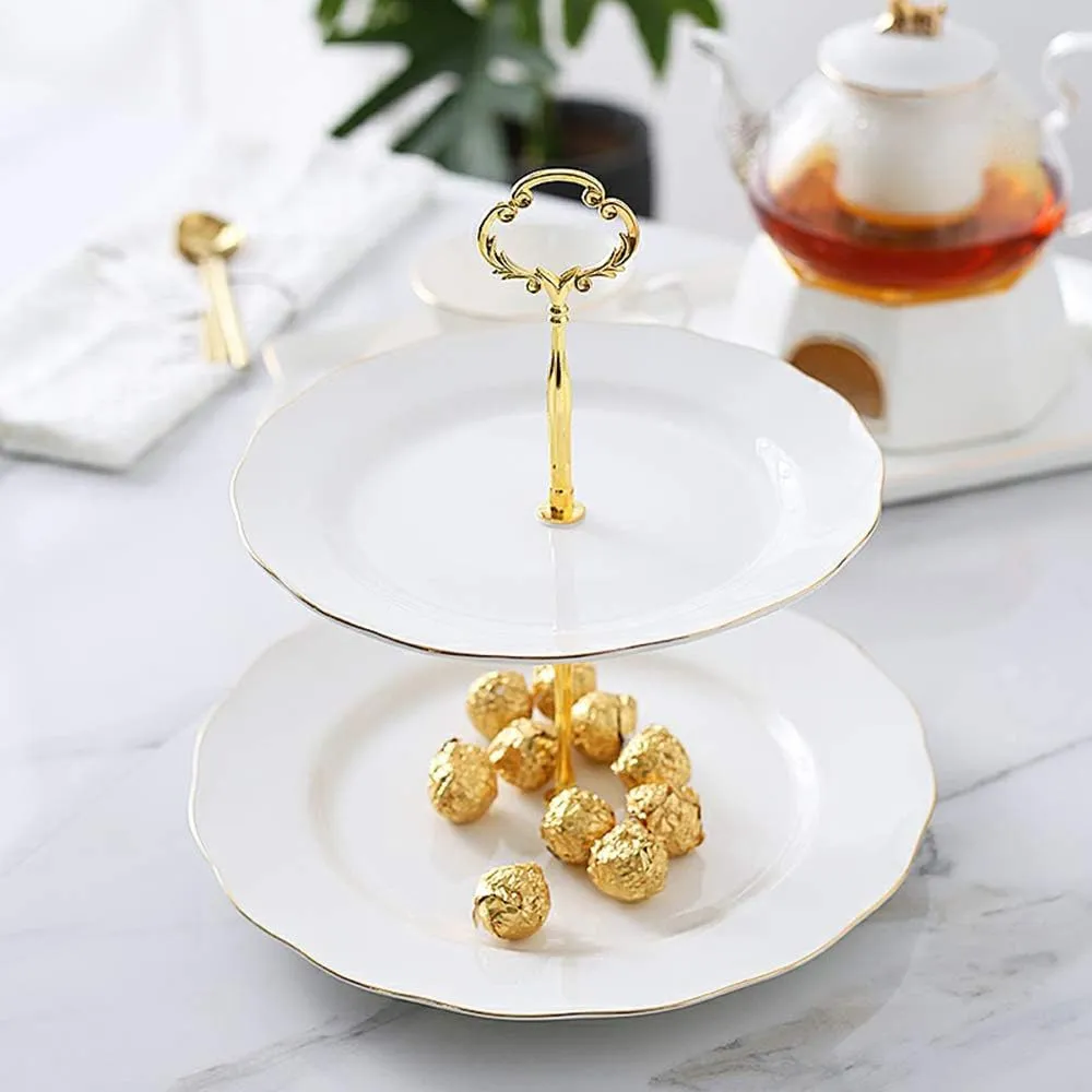 Fruit Tray Simple Ceramic Double Dessert Plate Fruit Plate Living Room Decoration Pastry Plate Snack Plate Afternoon Tea Dessert Tray Fruit Bowl Party Tray Easy Assembly,（a）