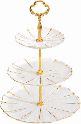 Fruit Tray Modern Three-Layer Dessert Plate Multi-Layer Cake Stand Ceramic European-Style Fruit Plate Living Room Afternoon Tea Dessert Table Creative Party Tray Easy Assembly