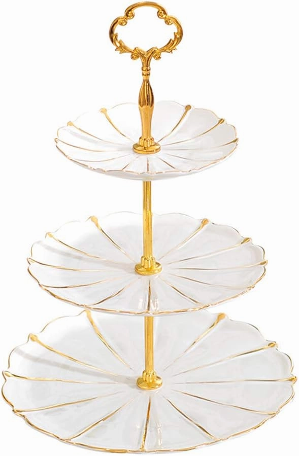 Fruit Tray Modern Three-Layer Dessert Plate Multi-Layer Cake Stand Ceramic European-Style Fruit Plate Living Room Afternoon Tea Dessert Table Creative Party Tray Easy Assembly