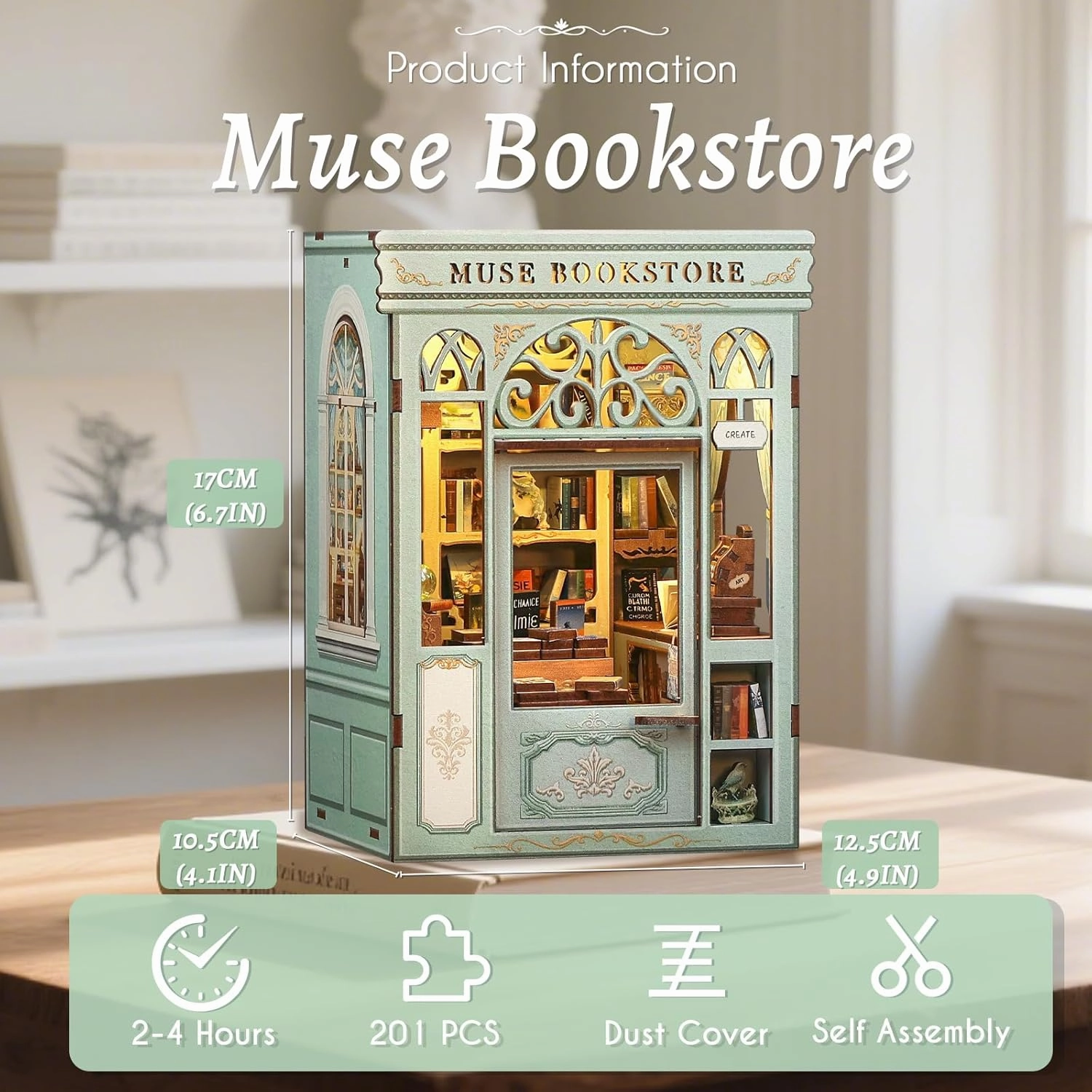 Fsolis Book Nook Kit - DIY Miniature Dollhouse Kit 3D Puzzles for Adults Tiny House Mini Home Frog Booknook Bookshelf Decor Gifts for Women Teenagers Craft Lovers (Muse Bookstore)