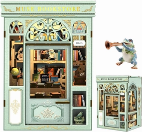 Fsolis Book Nook Kit - DIY Miniature Dollhouse Kit 3D Puzzles for Adults Tiny House Mini Home Frog Booknook Bookshelf Decor Gifts for Women Teenagers Craft Lovers (Muse Bookstore)