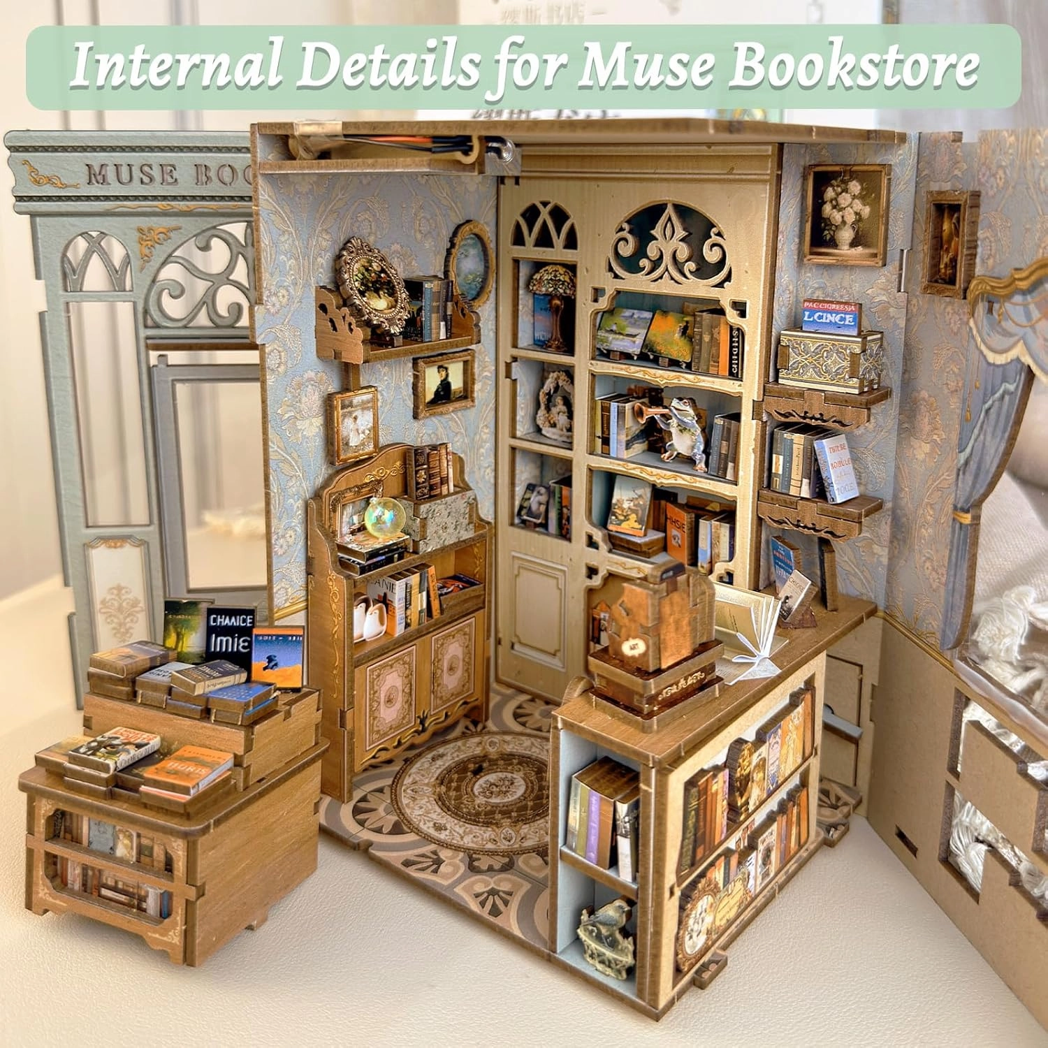 Fsolis Book Nook Kit - DIY Miniature Dollhouse Kit 3D Puzzles for Adults Tiny House Mini Home Frog Booknook Bookshelf Decor Gifts for Women Teenagers Craft Lovers (Muse Bookstore)
