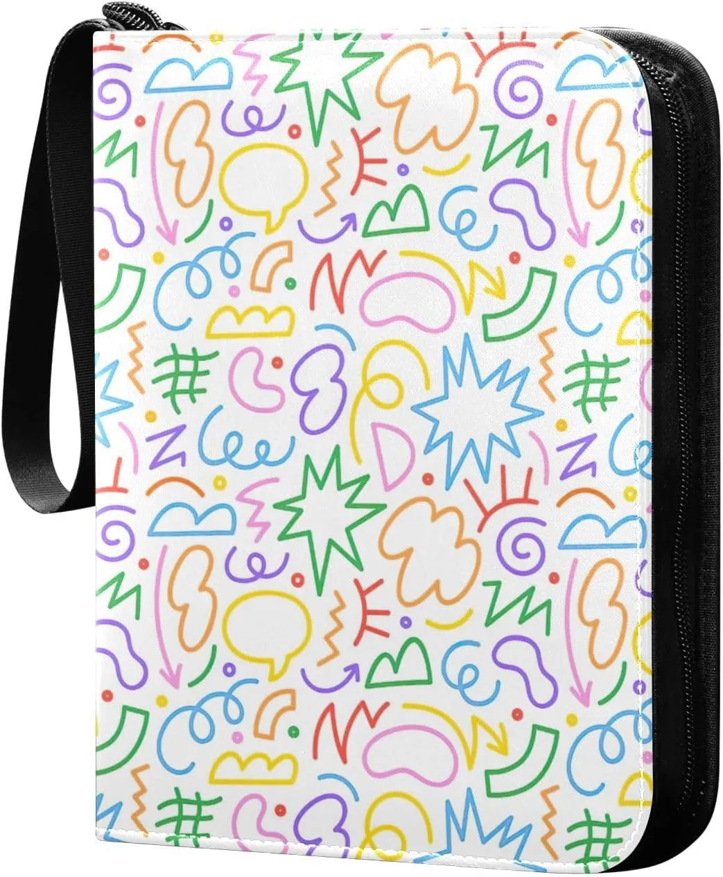 Fun Colorful Line Doodle Card Binder 4 Pocket Card Folder Fits 400 Cards Side Loading Card Binder
