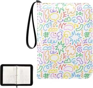 Fun Colorful Line Doodle Card Binder 4 Pocket Card Folder Fits 400 Cards Side Loading Card Binder