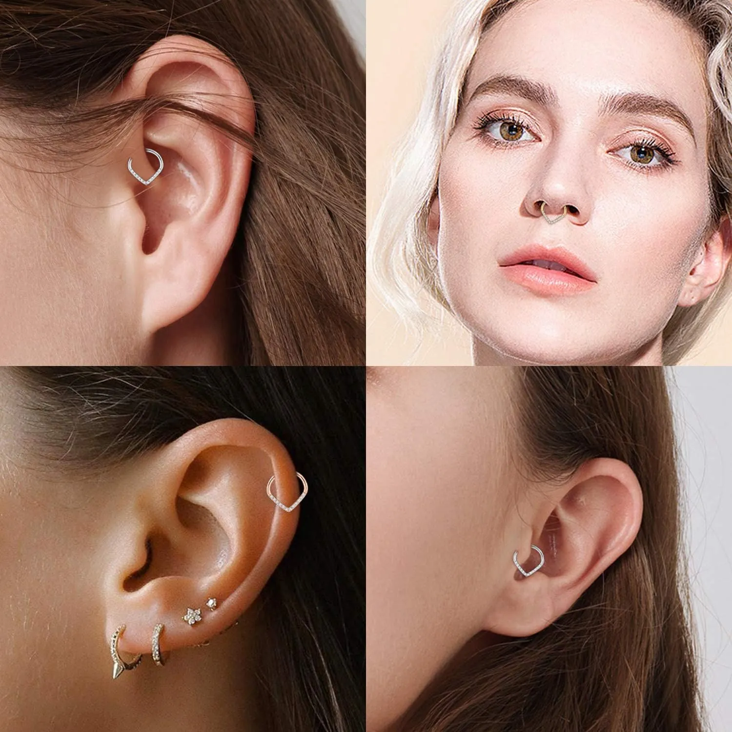 FUNLMO 316L Surgical Steel Septum Ring Teardrop Daith Tragus Helix Rook Conch Piercing Jewelry Cartilage Hoop Earring Hinged Nose Ring