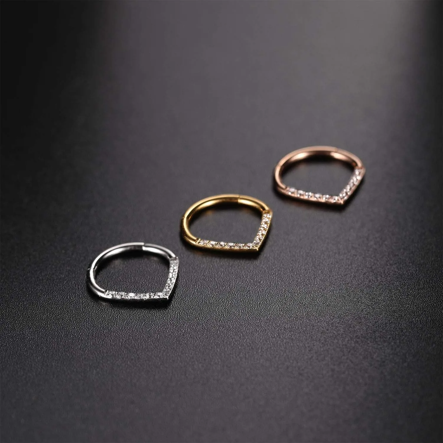 FUNLMO 316L Surgical Steel Septum Ring Teardrop Daith Tragus Helix Rook Conch Piercing Jewelry Cartilage Hoop Earring Hinged Nose Ring