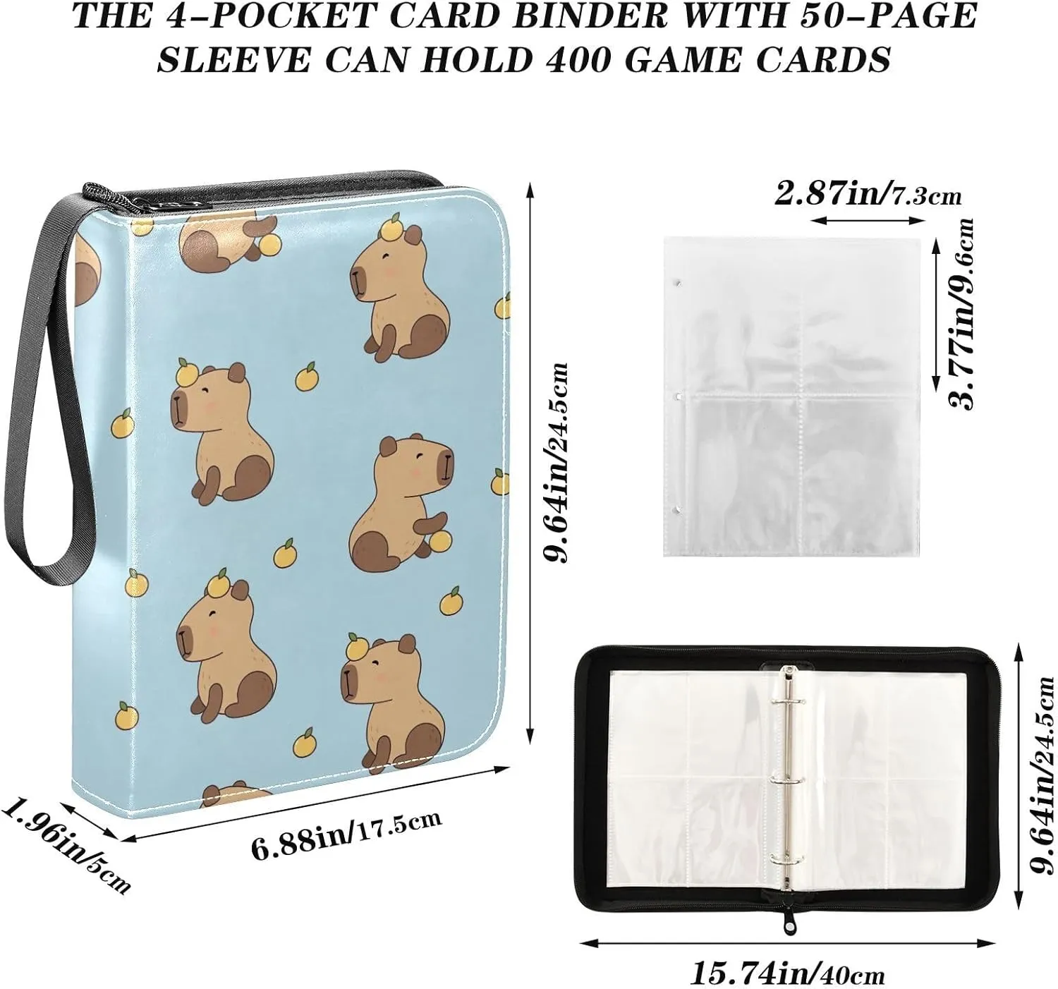 Funny Capybaras Collectible Card Binder 4-Pocket Card Holder Fits 400 Cards for Sports Cards, Game Cards