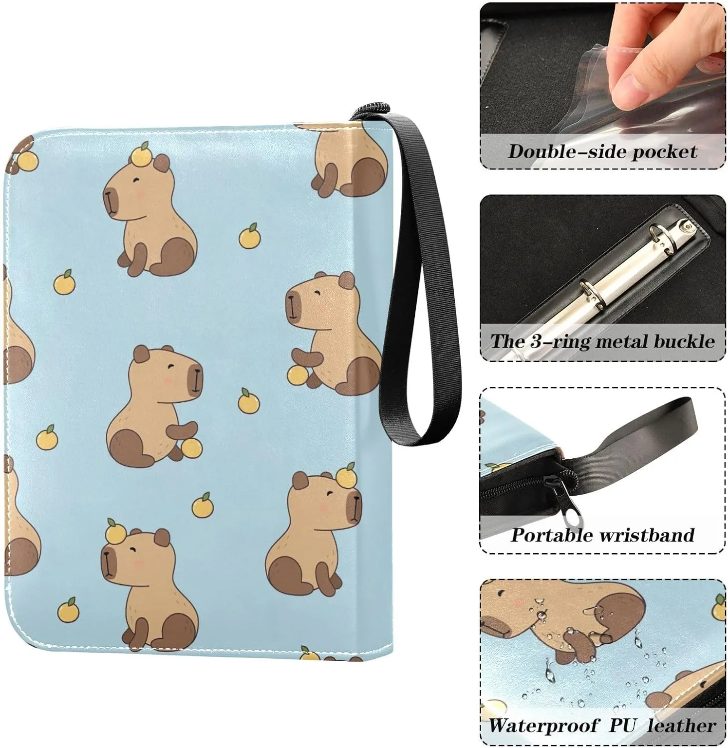 Funny Capybaras Collectible Card Binder 4-Pocket Card Holder Fits 400 Cards for Sports Cards, Game Cards