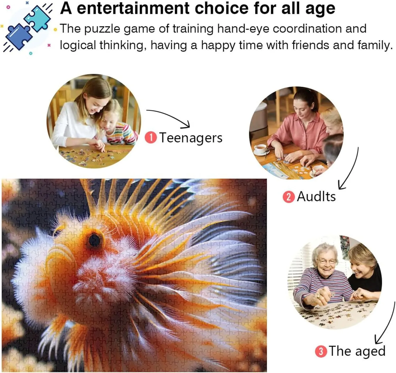 Funny Sea Fish Adults Jigsaw Puzzles 1000 Pieces Game Tech Gifts Art Puzzle Scenery Floral