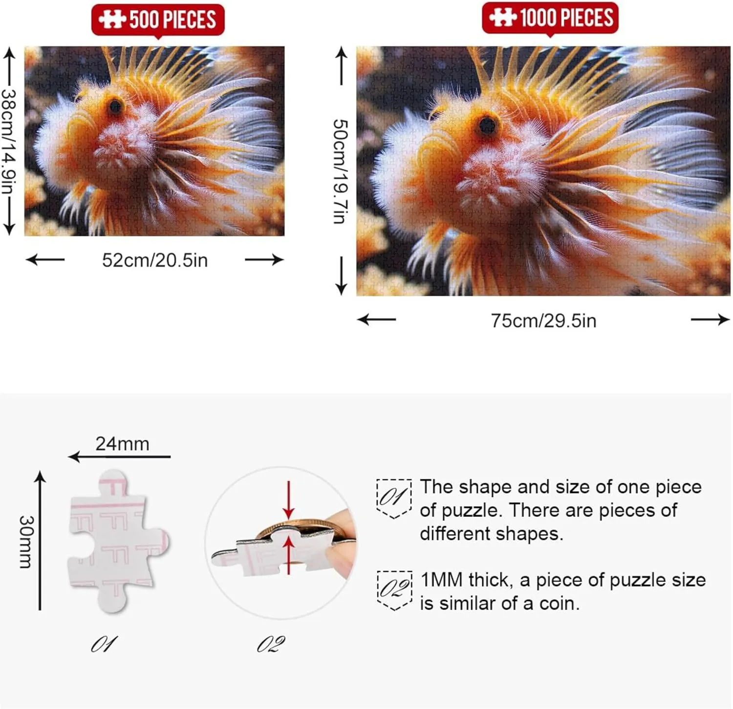 Funny Sea Fish Adults Jigsaw Puzzles 1000 Pieces Game Tech Gifts Art Puzzle Scenery Floral