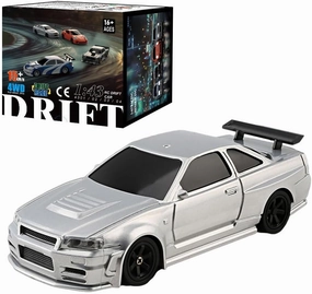 FunXylophy RC Sport Racing Drift Car, 1/43 Scale 2.4G 15KM/H Full Proportional RC Electric Mini Racing Drift Car Model with Lights Kit and Drift Tires (Silver)