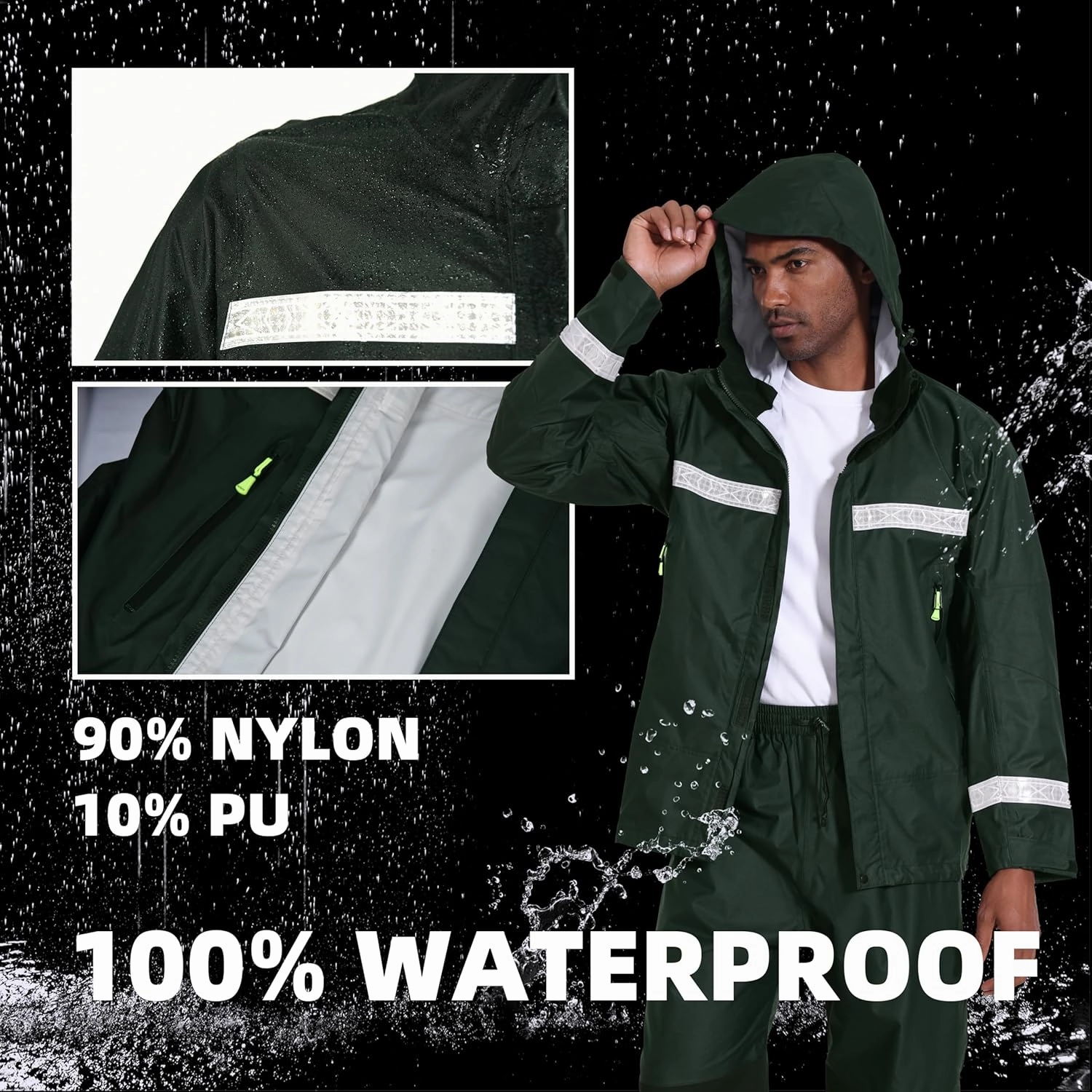 FWG Men's Pro Fishing Rain Suit: Waterproof, Reflective Jacket and Pants Set - Durable Outdoor Gear