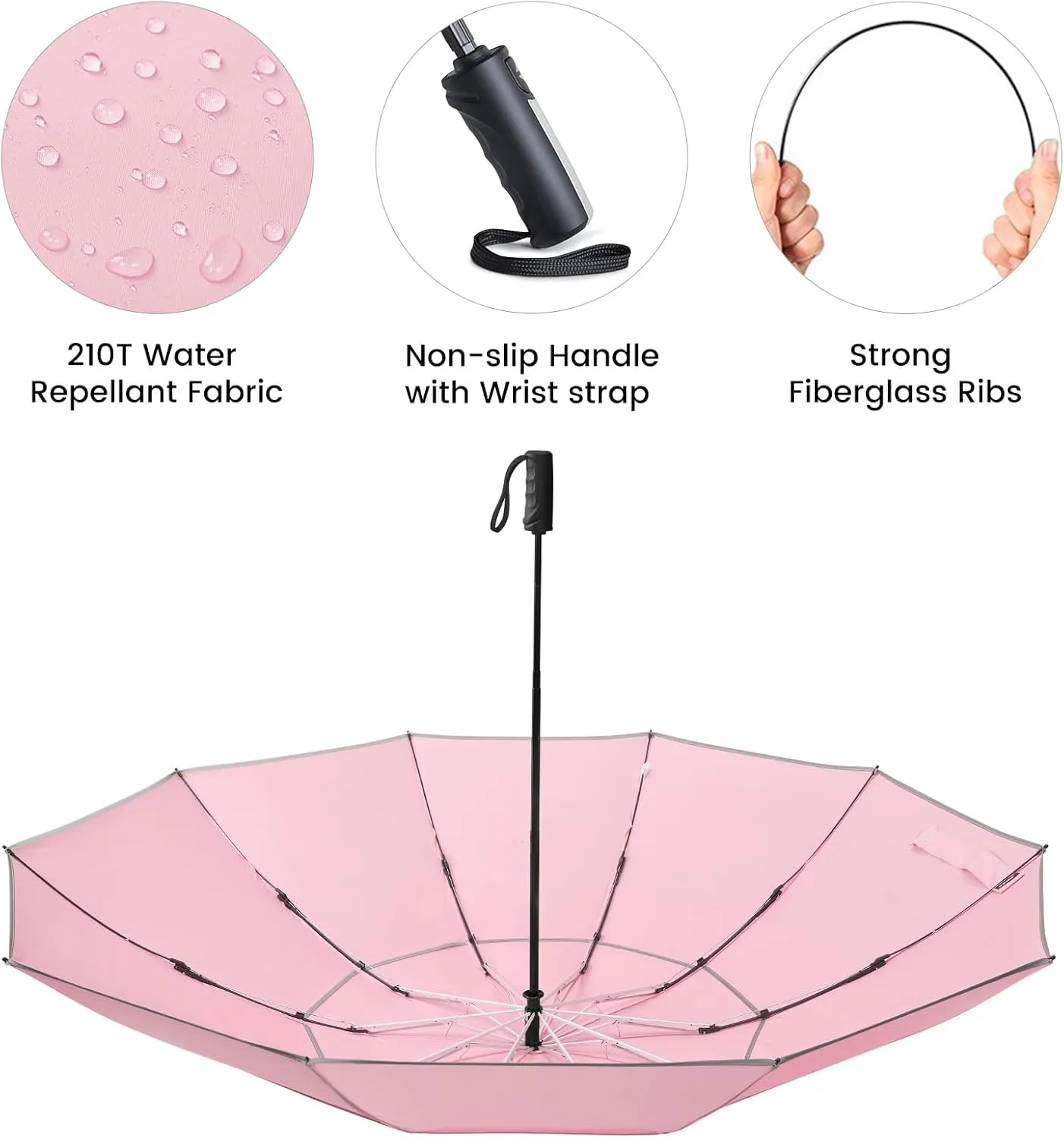 G4Free 54/62 Inch Windproof Inverted Umbrella with Reflective Stripe Large Compact Reverse Golf Umbrella for Rain 10 Ribs Double Canopy Travel Umbrella Automatic Open Close
