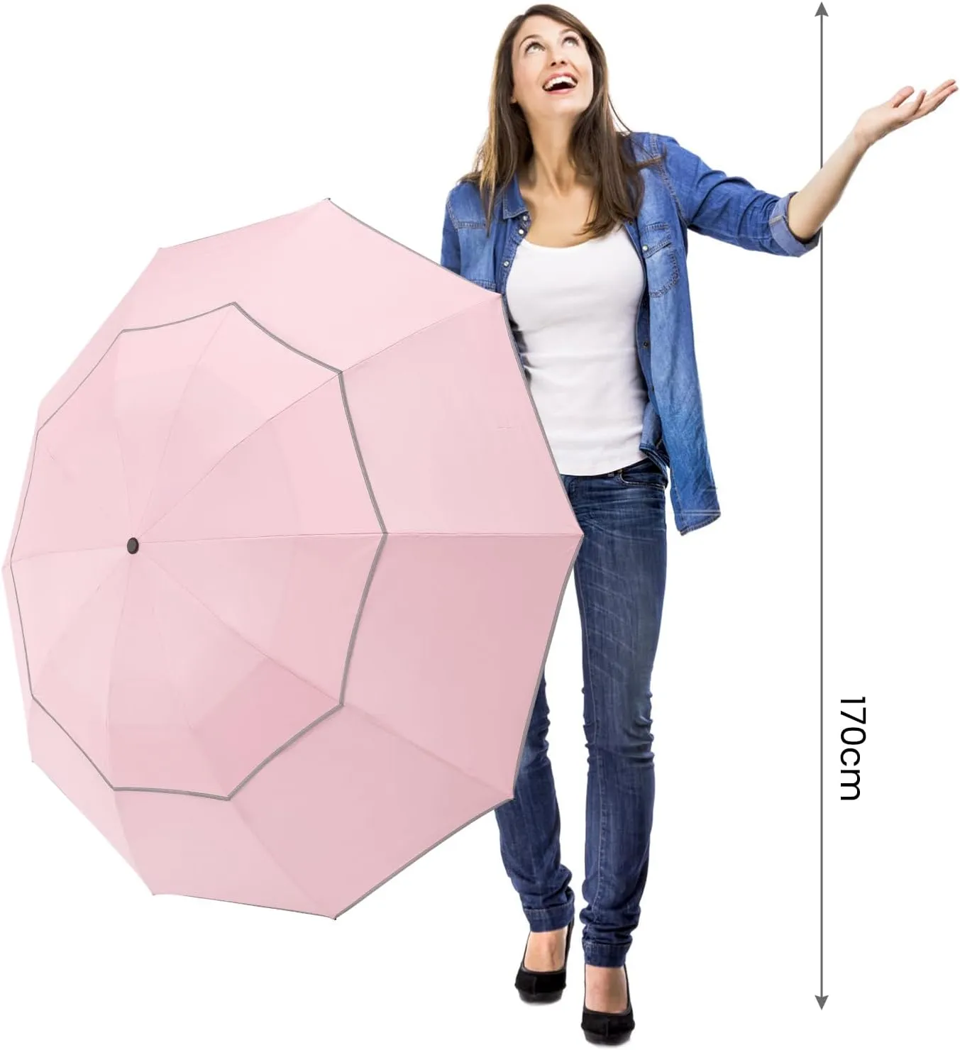 G4Free 54/62 Inch Windproof Inverted Umbrella with Reflective Stripe Large Compact Reverse Golf Umbrella for Rain 10 Ribs Double Canopy Travel Umbrella Automatic Open Close