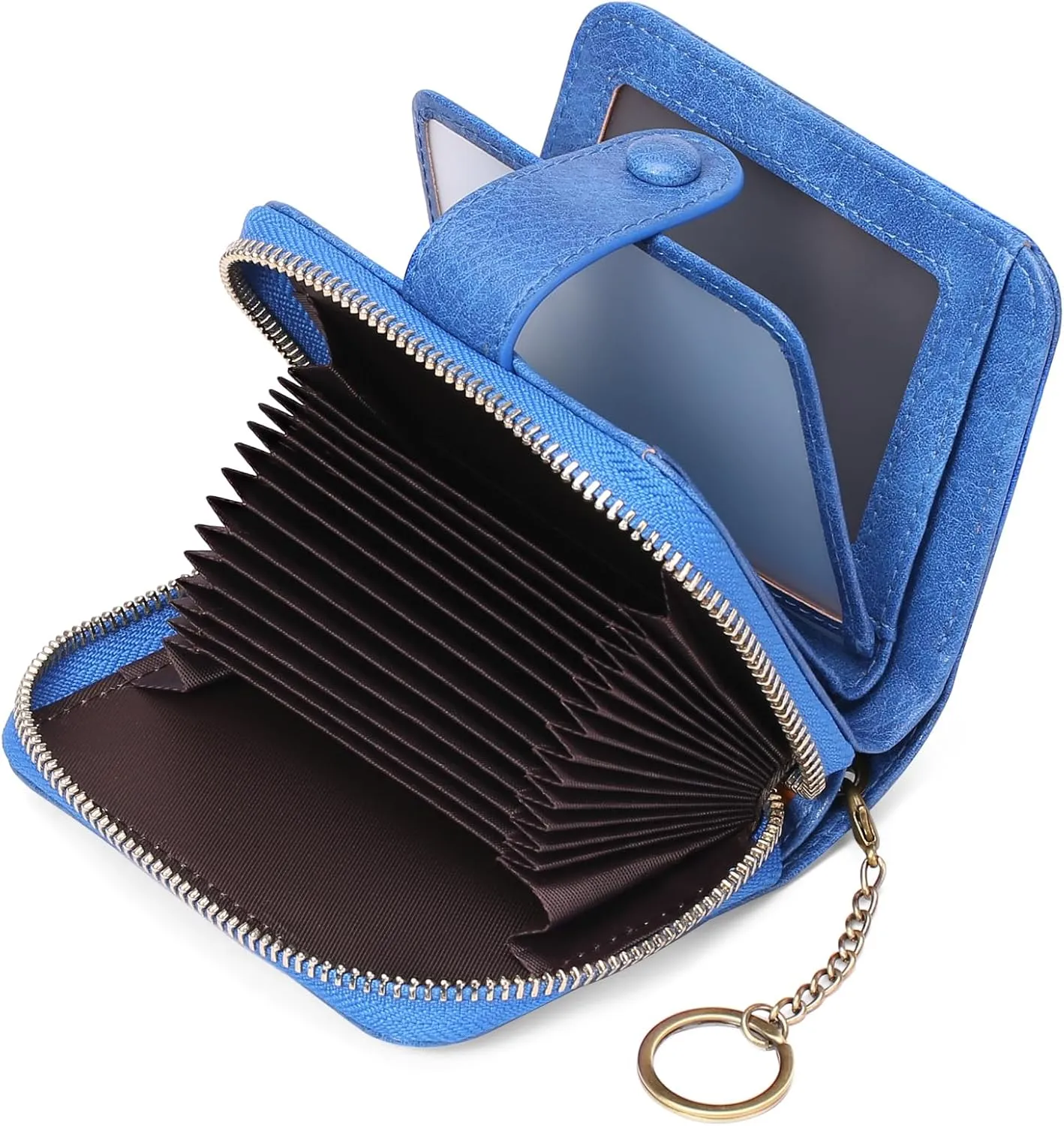 GAEKEAO Leather Credit Card Holder Wallet for Women RFID Blocking Large Capacity Bifold Zipper Card Case Organizer with Wristlet 32 Slots