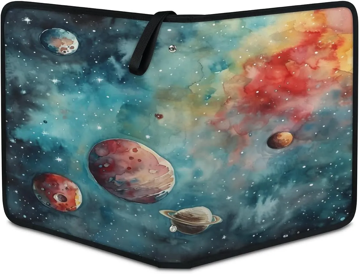 Galactic Universe Planet 3 Ring Trading Zipper Binder Strap, Trading Card Binder 4 Pocket, 400 Pockets Card Holder with 50 Removable Sleeves for Game Cards
