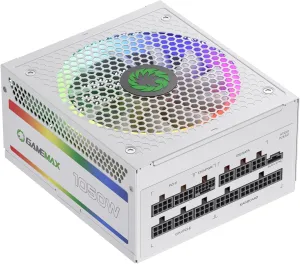 GAMEMAX 1050W ATX 3.0 & PCIE 5.0 Power Supply, 80  Gold Certified, Addressable RGB with 5V Motherboard Sync, Fully Modular ATX Gaming Power Supply, 10 Year Warranty, RGB-1050, White Version