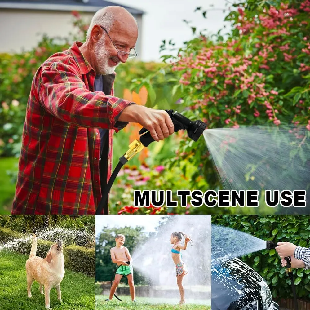 Garden Hose 100ft Lightweight No-Kink Water Hose Flexible Hose with 3/4'' Brass Fittings and 10 Functions Spray Nozzle, Leakproof, for Yard, Garden, Lawn & Car Wash, Black