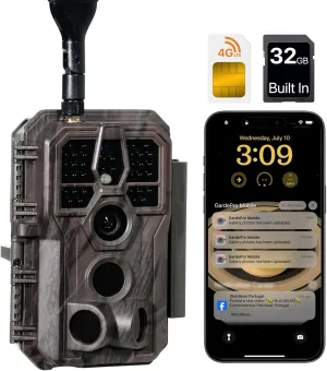 GardePro X50MB Cellular Trail Camera, Full Video Preview, Built-in Memory, No SD Card Required, No-Glow IR, AT&T & T-Mobile, Game Cameras with 32MP H.265 1080p, 0.1s Trigger Speed, 100ft Night Vision