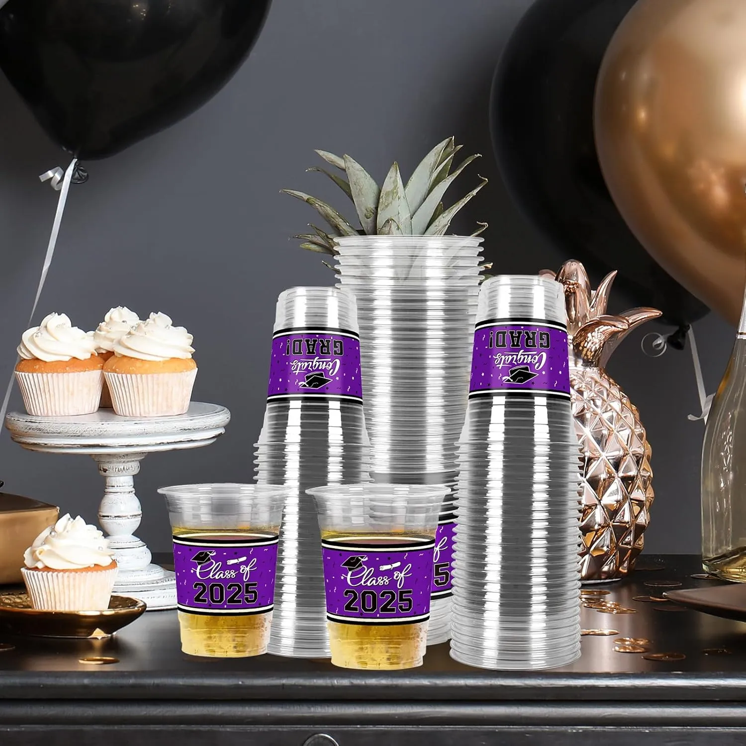 Gatherfun Class of 2025 Celebration - 100 Pcs 16oz Pruple Graduation Plastic Cups for Sturdy & Durable Drinkware for Grad Festivities | Essential Graduation Party Supplies & Decorations
