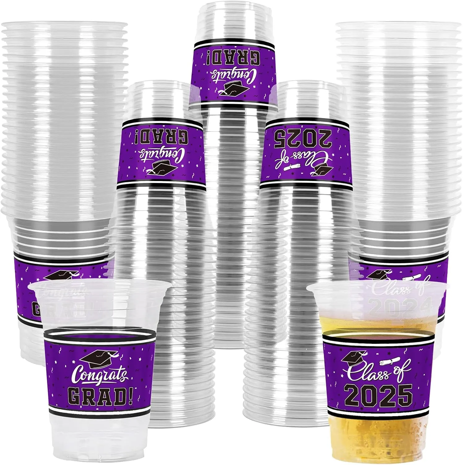 Gatherfun Class of 2025 Celebration - 100 Pcs 16oz Pruple Graduation Plastic Cups for Sturdy & Durable Drinkware for Grad Festivities | Essential Graduation Party Supplies & Decorations