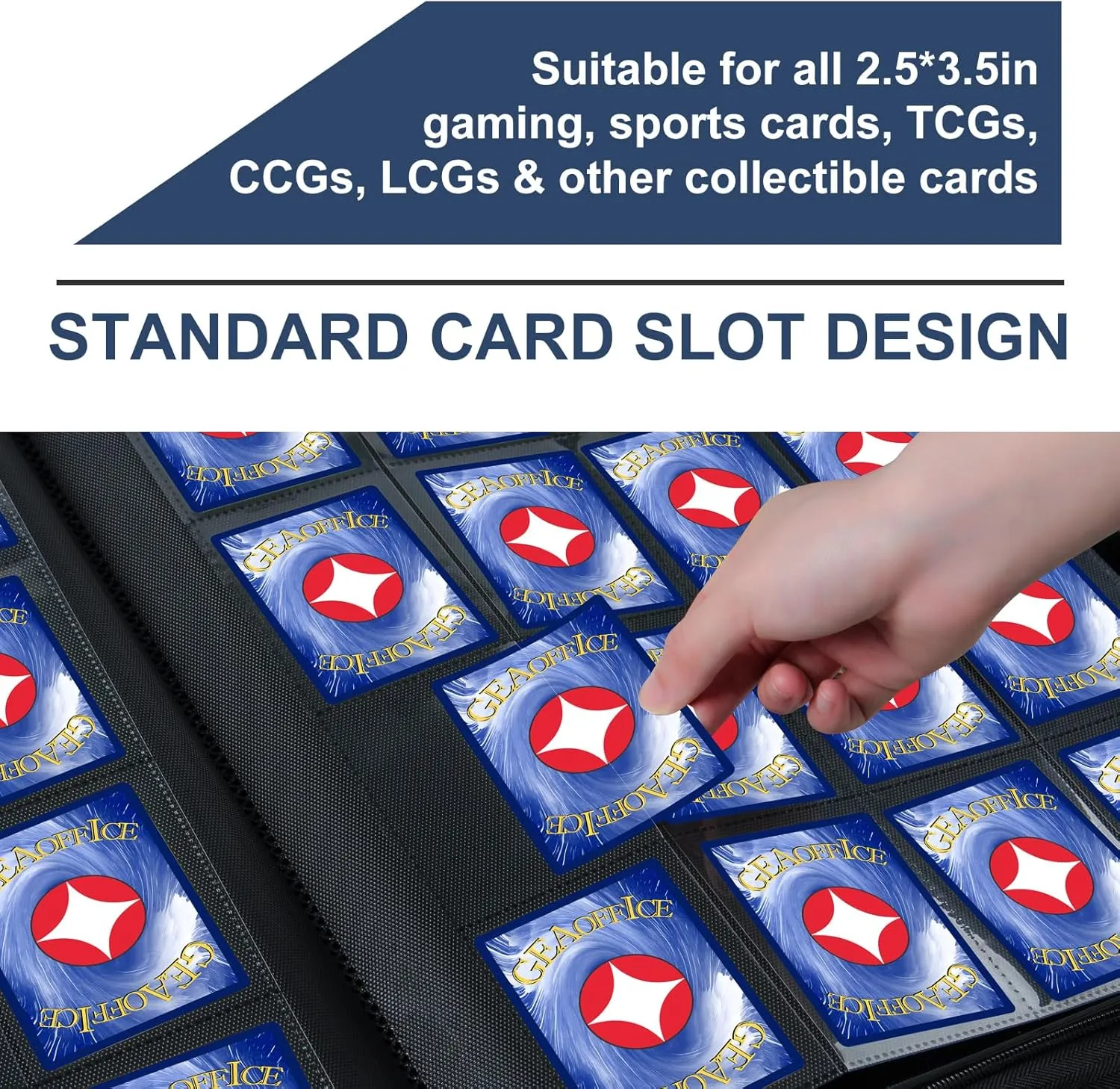 GEAoffice Premium 1000  Card Binder Large, 16 Side-loading Pockets Zip Binder, Ringless Trading Card Album Folder for Board, Sports, ATC or Collectible Game Card, Gift (Blue), TCB-ZP-BL-16