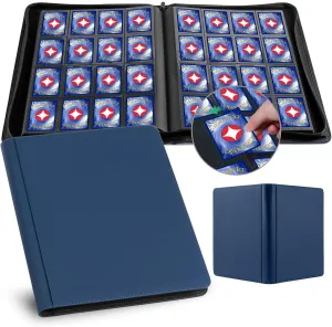 GEAoffice Premium 1000  Card Binder Large, 16 Side-loading Pockets Zip Binder, Ringless Trading Card Album Folder for Board, Sports, ATC or Collectible Game Card, Gift (Blue), TCB-ZP-BL-16