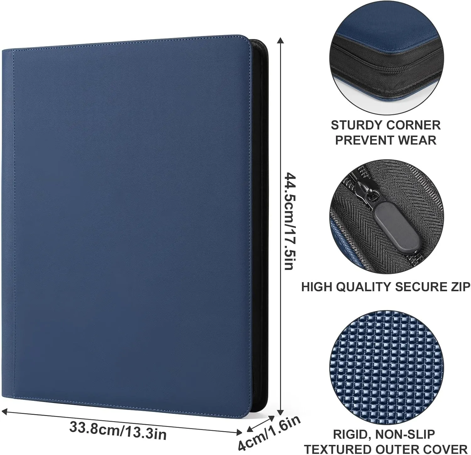 GEAoffice Premium 1000  Card Binder Large, 16 Side-loading Pockets Zip Binder, Ringless Trading Card Album Folder for Board, Sports, ATC or Collectible Game Card, Gift (Blue), TCB-ZP-BL-16