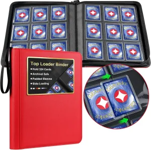 GEAoffice Premium Top Loader Binder 9 Pockets, Waterproof PU Leather Card Binder for Toploaders Holds 324 Cards, Side Loading Archival Safe Card Album Collection Binder for MTG, TCG, Sports Cards, Red