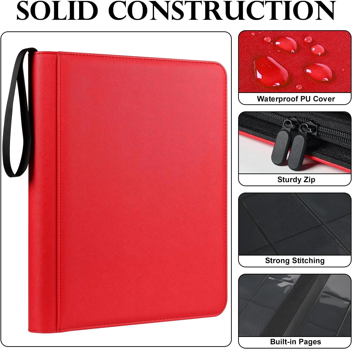 GEAoffice Premium Top Loader Binder 9 Pockets, Waterproof PU Leather Card Binder for Toploaders Holds 324 Cards, Side Loading Archival Safe Card Album Collection Binder for MTG, TCG, Sports Cards, Red